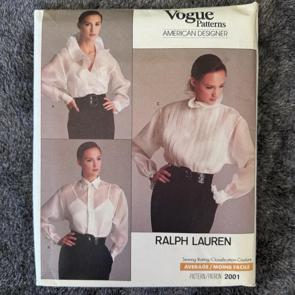 Vogue #2001 Ralph Lauren Blouses /Camisole Sz10 VINTAGE Uncut/FF W/sew-in Label